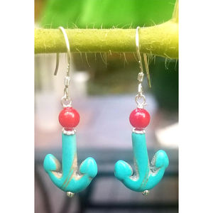 Turquoise magnesite Anchor drop earrings Sterling silver